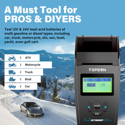 Draagbaar de Batterijmeetapparaat van 12V 24V met Printer TOPDON BT500P